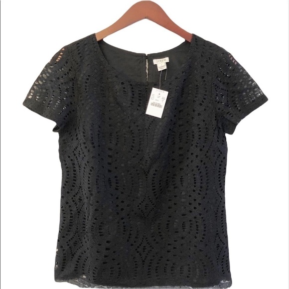 J. CREW Factory NWT Eyelet Lace Keyhole Back Top in Black Size 2 - Picture 7 of 11